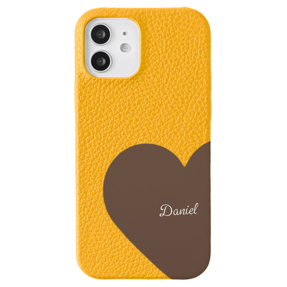Cuir véritable 32 couleurs cuir italien grainé cuir découpé motif nom imprimé coque arrière série iPhone