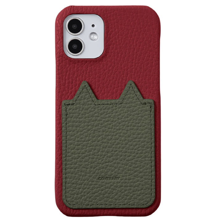 Genuine Leather 32 Colors Italian Shrink Leather Cat-Shaped Pocket Back Case iPhone Series