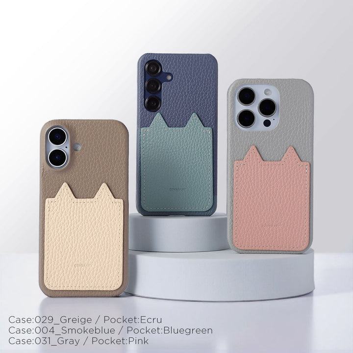 Genuine Leather 32 Colors Italian Shrink Leather Cat-Shaped Pocket Back Case iPhone Series