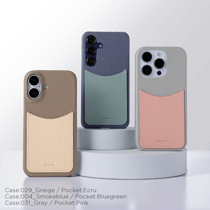 Cuir véritable 32 couleurs Cuir italien grainé avec poche souriante Coque arrière