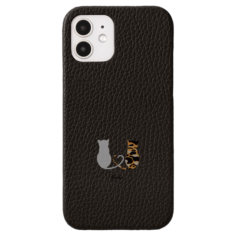 本革 32色 イタリアンシュリンクレザー キャット 名入れ 背面ケース iPhoneシリーズ