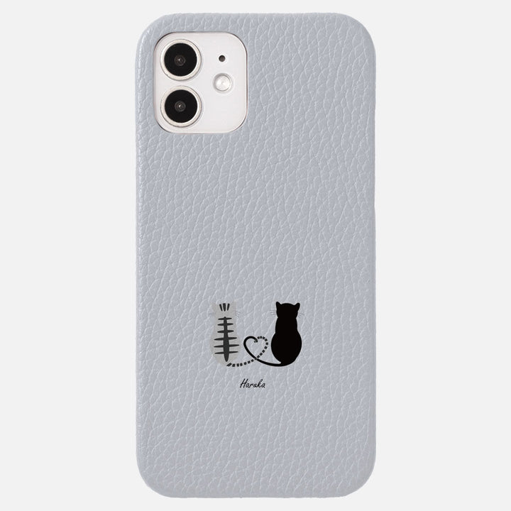本革 32色 イタリアンシュリンクレザー キャット 名入れ 背面ケース iPhoneシリーズ