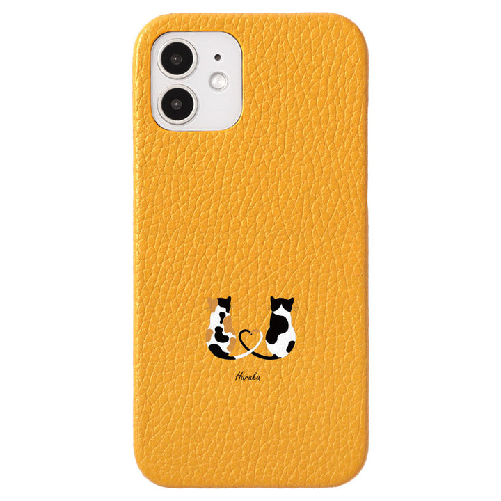 本革 32色 イタリアンシュリンクレザー キャット 名入れ 背面ケース iPhoneシリーズ