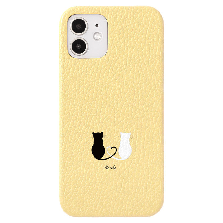 本革 32色 イタリアンシュリンクレザー キャット 名入れ 背面ケース iPhoneシリーズ