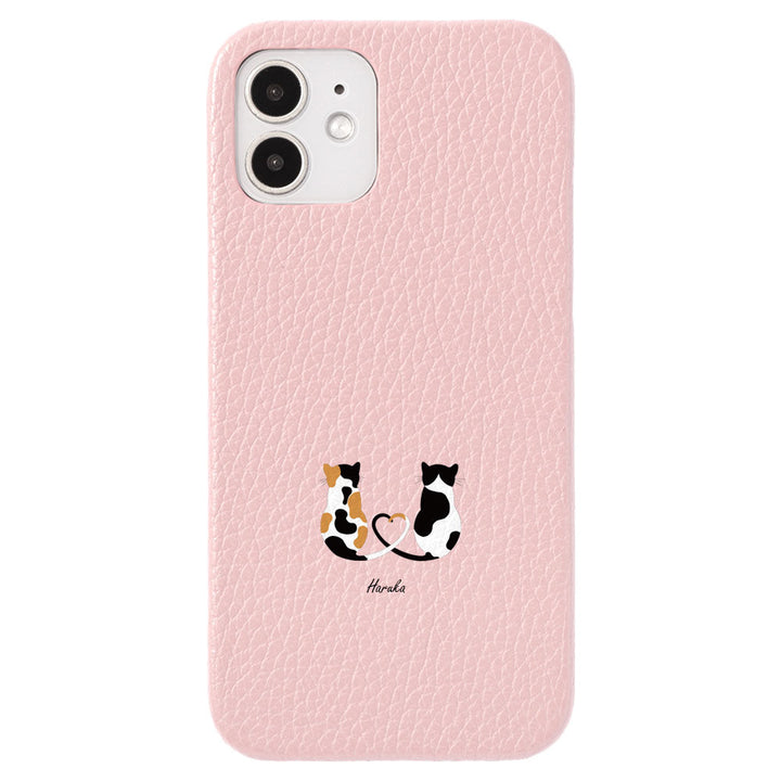 本革 32色 イタリアンシュリンクレザー キャット 名入れ 背面ケース iPhoneシリーズ