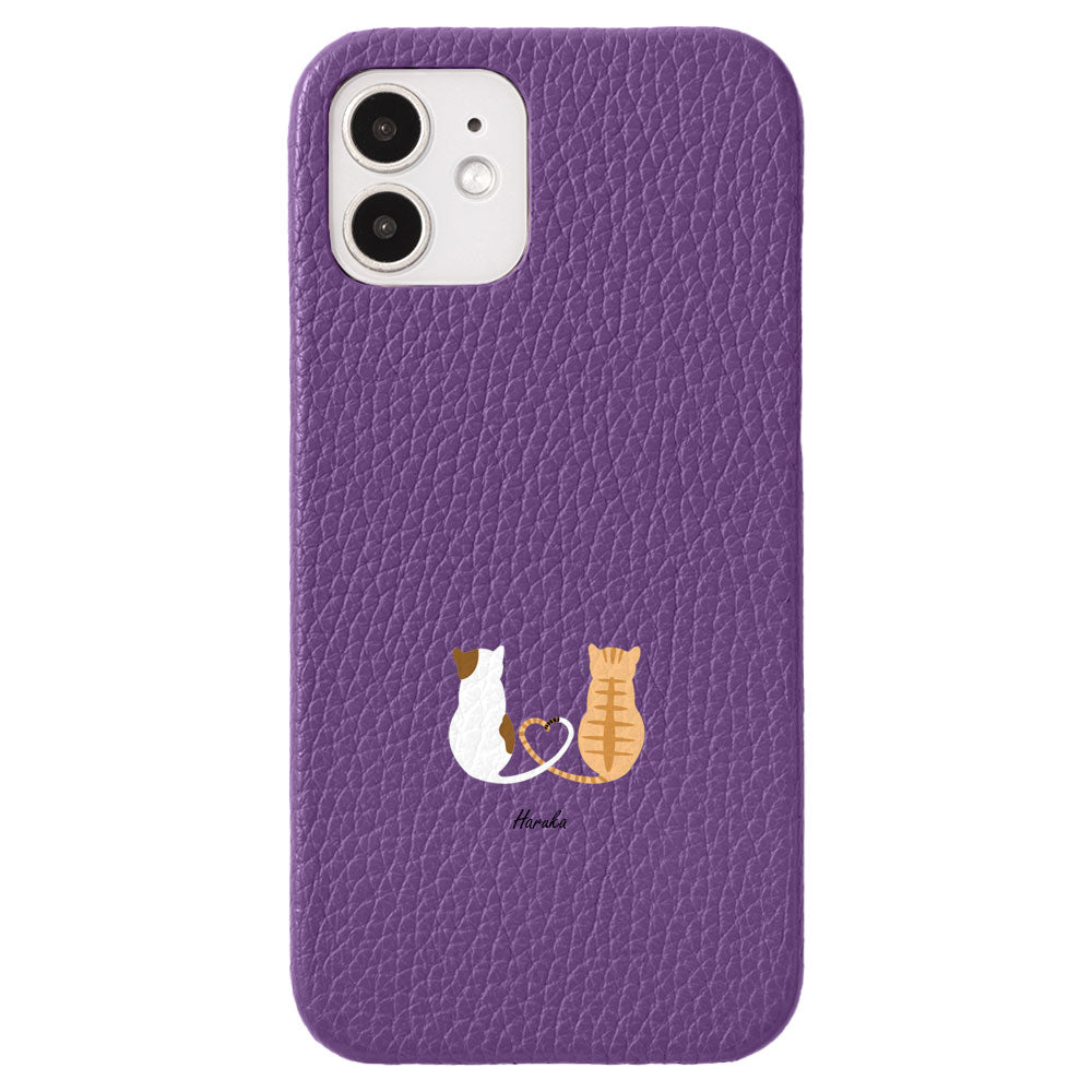 本革 32色 イタリアンシュリンクレザー キャット 名入れ 背面ケース iPhoneシリーズ