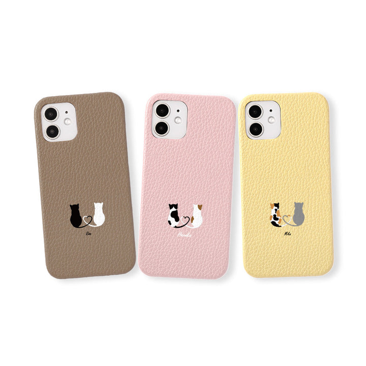 本革 32色 イタリアンシュリンクレザー キャット 名入れ 背面ケース iPhoneシリーズ