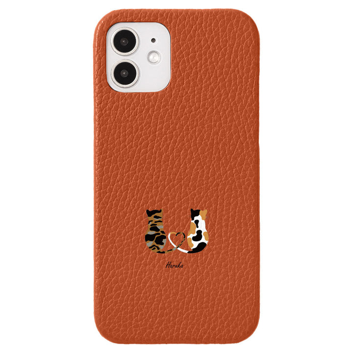 本革 32色 イタリアンシュリンクレザー キャット 名入れ 背面ケース Galaxyシリーズ