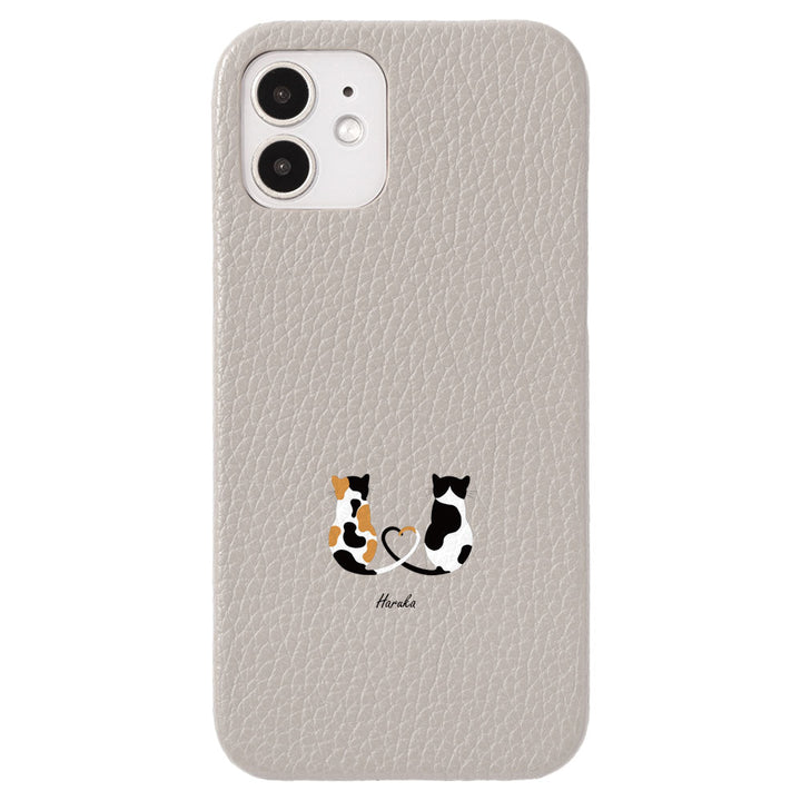 本革 32色 イタリアンシュリンクレザー キャット 名入れ 背面ケース iPhoneシリーズ