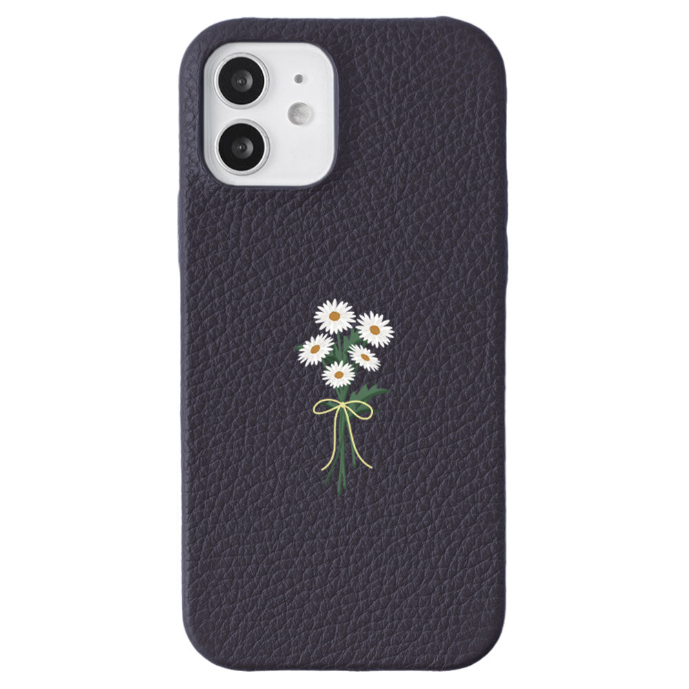 Cuir véritable 32 couleurs cuir italien grainé motif marguerite coque arrière série AQUOS
