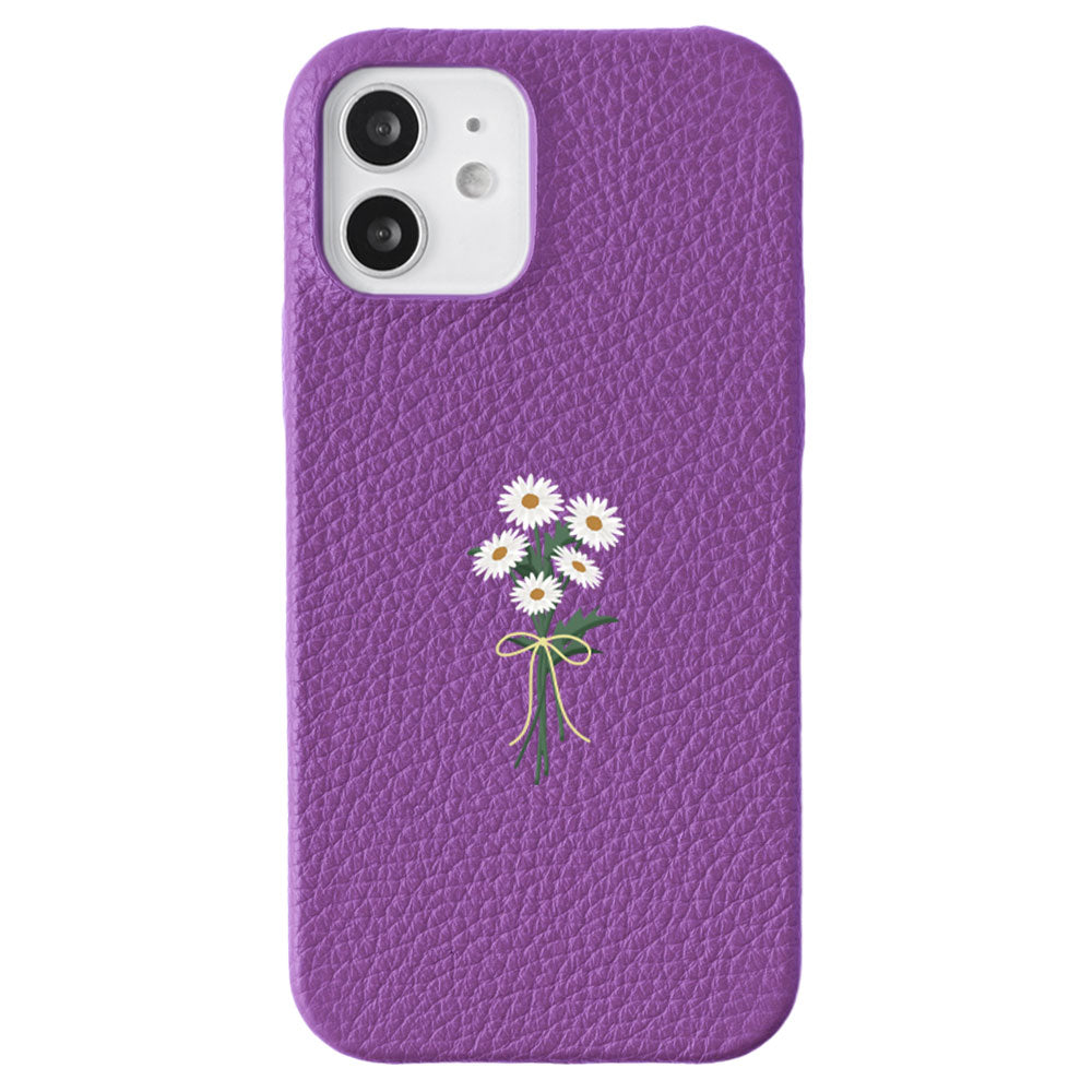 Cuir véritable 32 couleurs cuir italien grainé motif marguerite coque arrière série AQUOS
