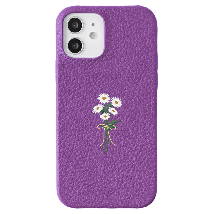 Cuir véritable 32 couleurs cuir italien grainé motif marguerite coque arrière série AQUOS