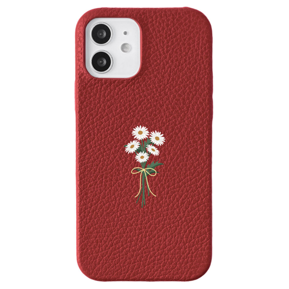 Cuir véritable 32 couleurs cuir italien grainé motif marguerite coque arrière série AQUOS