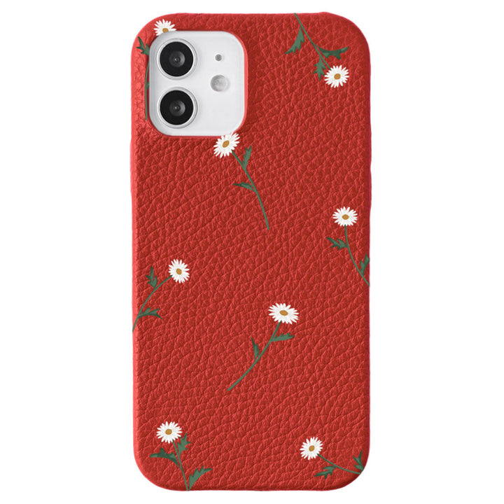 Cuir véritable 32 couleurs cuir italien grainé motif marguerite coque arrière série AQUOS