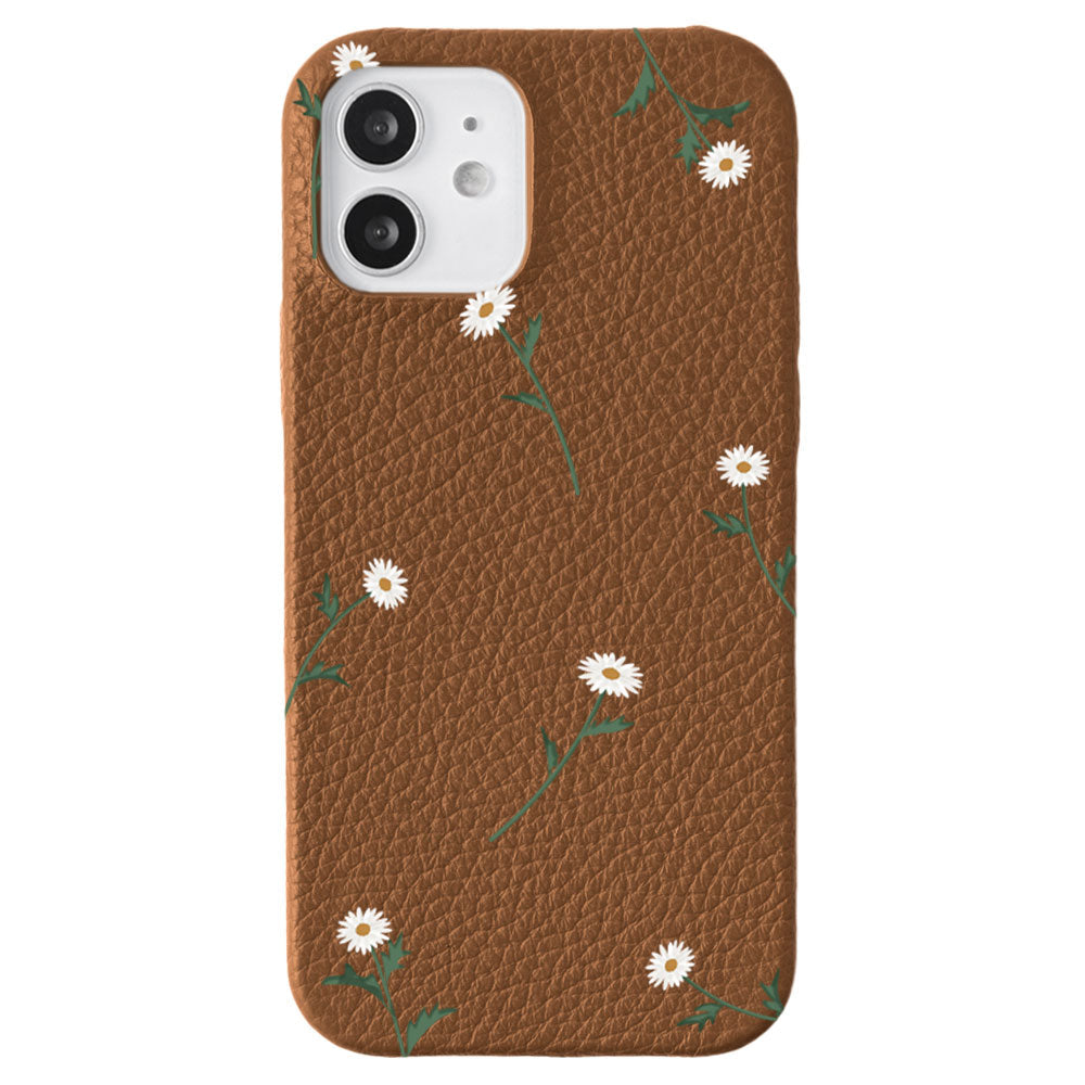 Cuir véritable 32 couleurs cuir italien grainé motif marguerite coque arrière série AQUOS