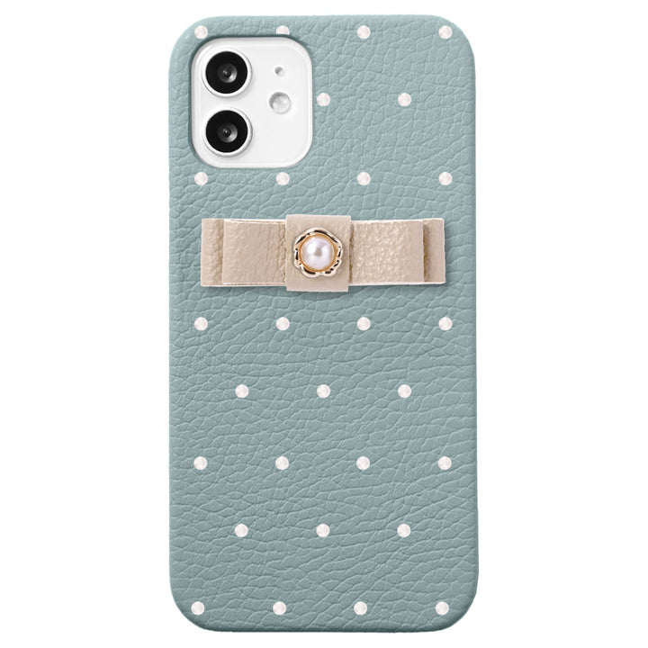 Genuine leather 32 colors Italian shrink leather dot pattern ribbon decoration back case