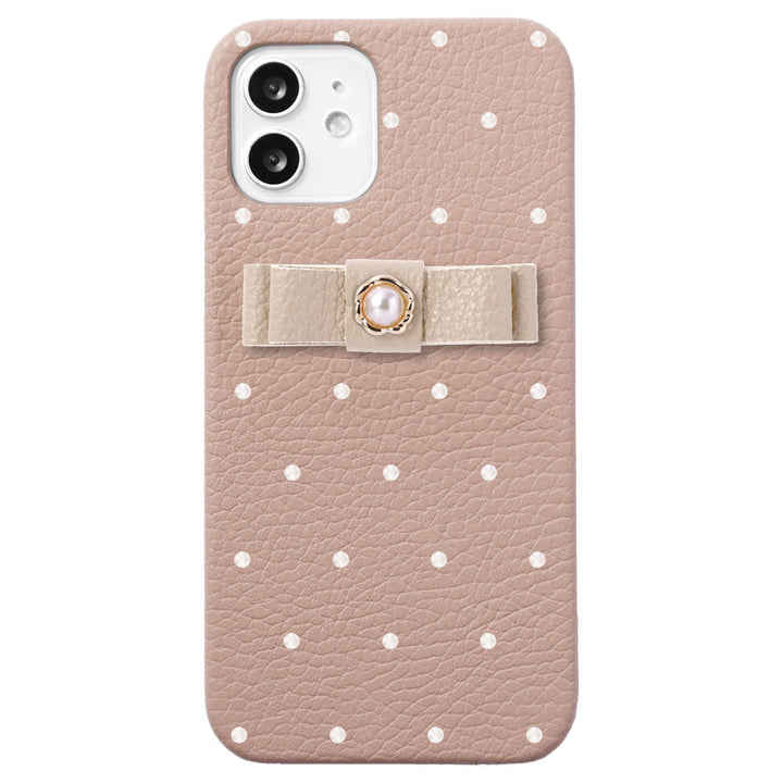 Genuine leather 32 colors Italian shrink leather dot pattern ribbon decoration back case AQUOS series