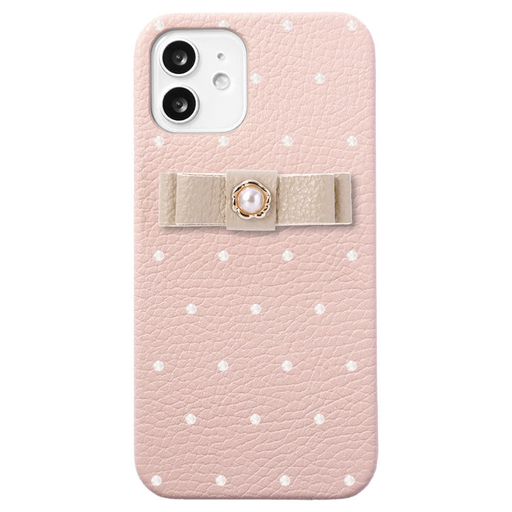 Genuine leather 32 colors Italian shrink leather dot pattern ribbon decoration back case AQUOS series