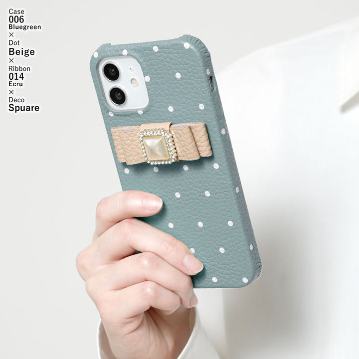 Genuine leather 32 colors Italian shrink leather dot pattern ribbon decoration back case