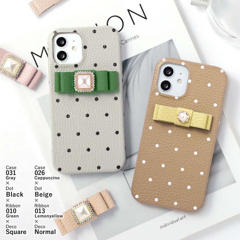 Genuine leather 32 colors Italian shrink leather dot pattern ribbon decoration back case AQUOS series