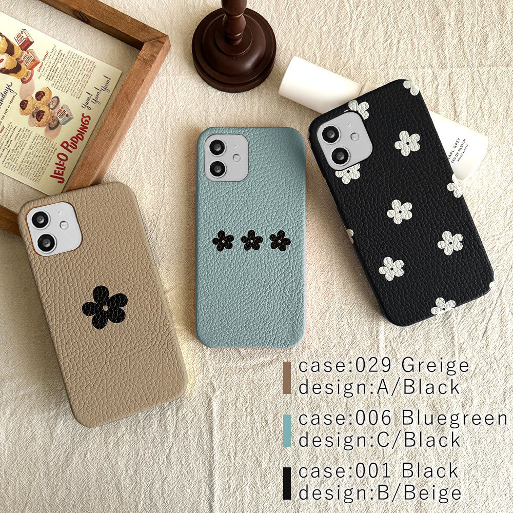 Cuir véritable 32 couleurs cuir italien grainé motif floral 1 coque arrière série iPhone