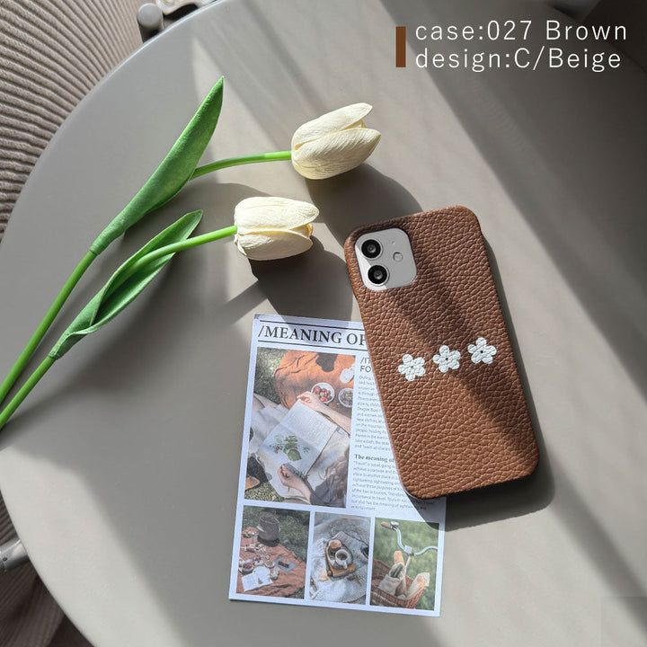 Cuir véritable 32 couleurs cuir italien grainé motif floral 1 coque arrière série Xperia
