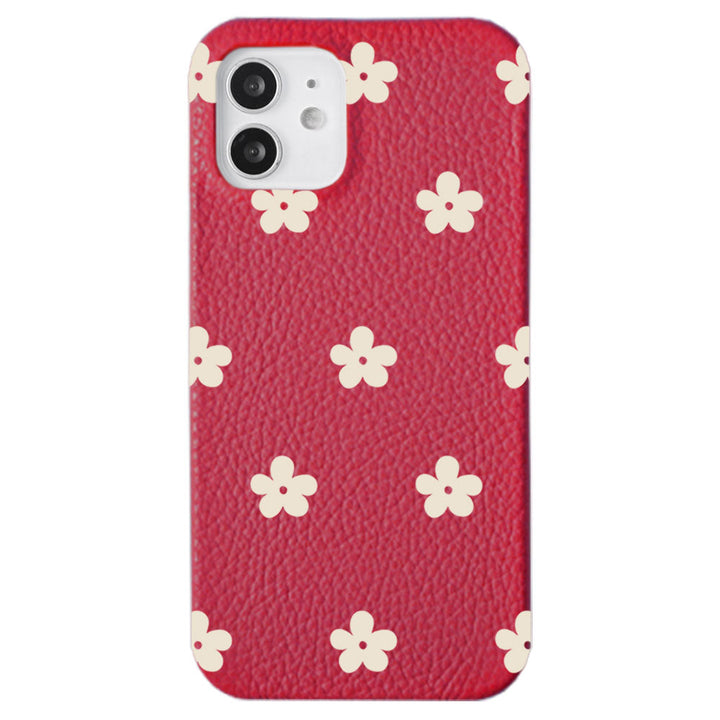 Cuir véritable 32 couleurs cuir italien grainé motif floral 1 coque arrière série iPhone