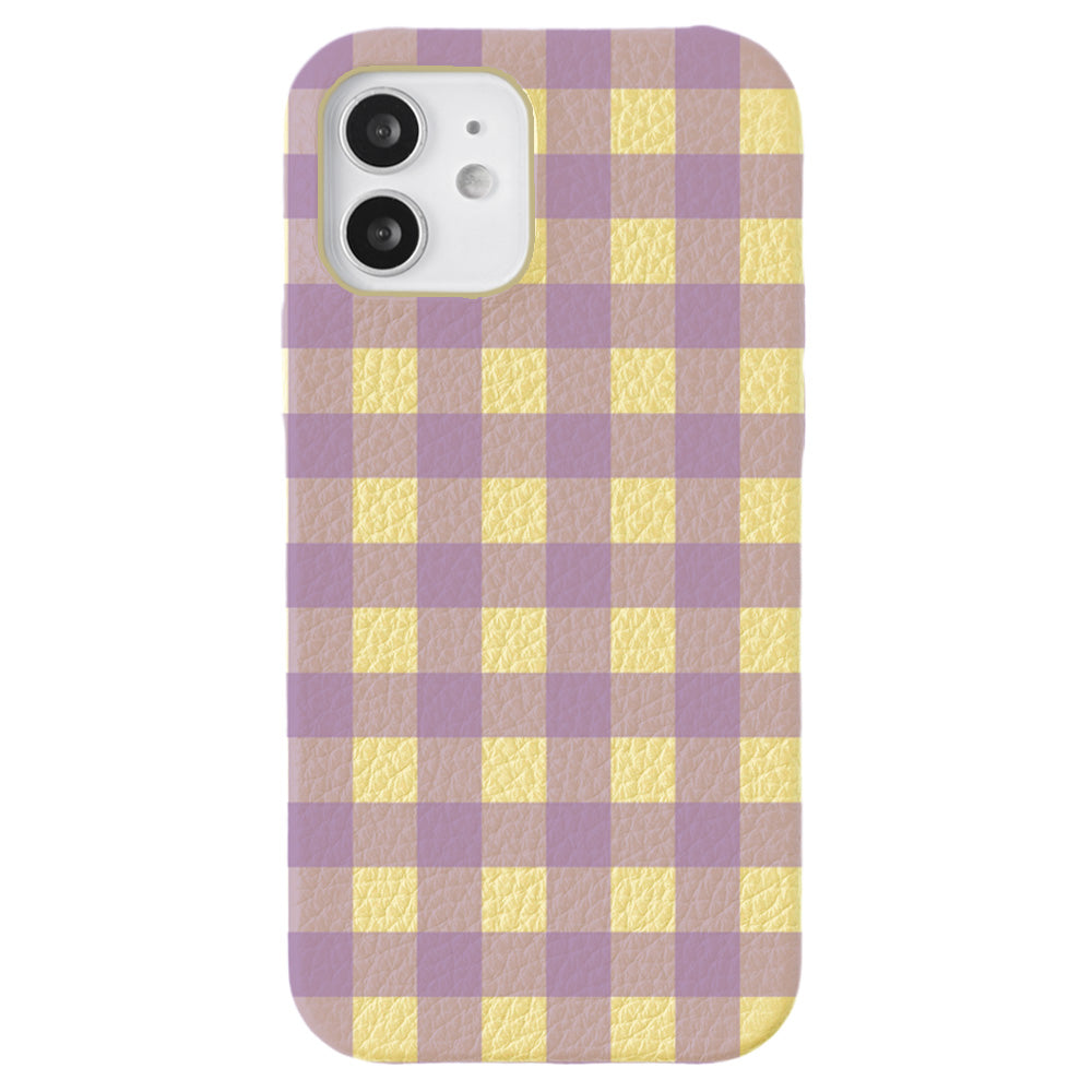 Genuine leather 32 colors Italian shrink leather gingham check pattern back case AQUOS series