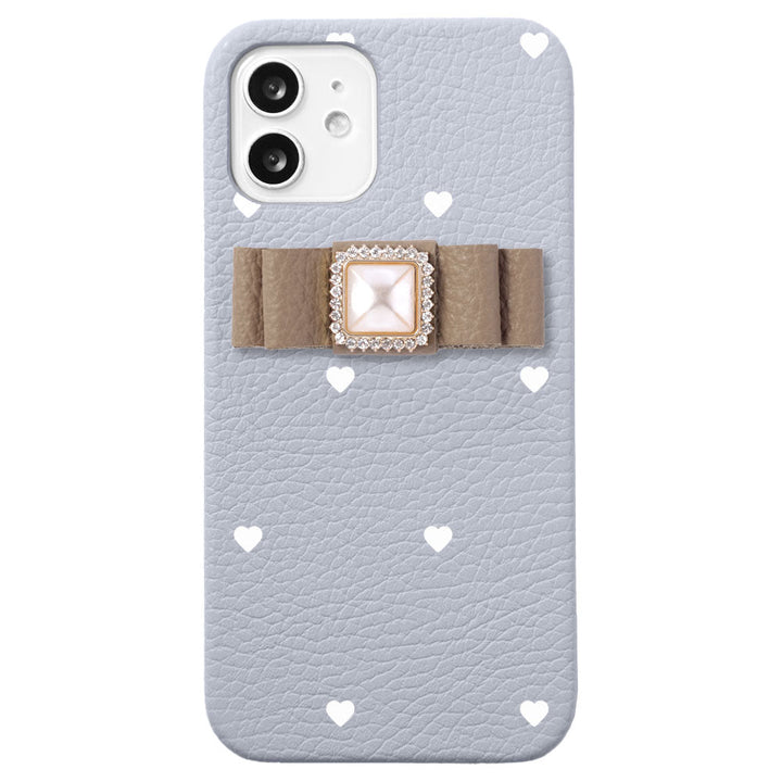 Cuir véritable 32 couleurs cuir italien grainé motif cœur décoration ruban coque arrière série Xperia