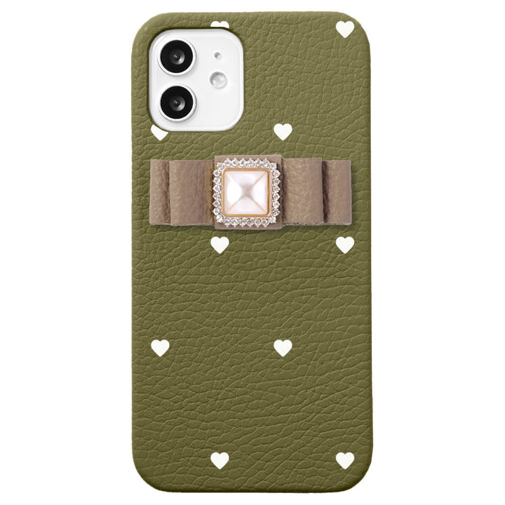 Cuir véritable 32 couleurs cuir italien grainé motif cœur décoration ruban coque arrière série Xperia