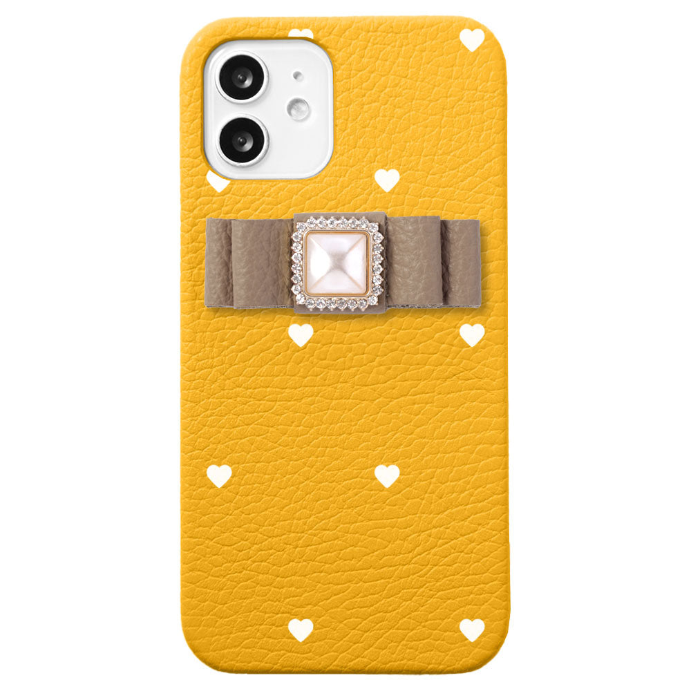 Cuir véritable 32 couleurs cuir italien grainé motif cœur décoration ruban coque arrière série Xperia