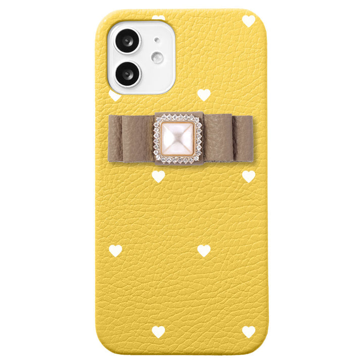 Cuir véritable 32 couleurs cuir italien grainé motif cœur décoration ruban coque arrière série Xperia