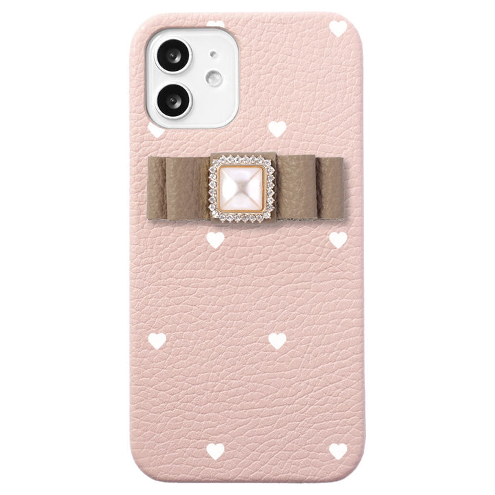 Cuir véritable 32 couleurs cuir italien grainé motif cœur décoration ruban coque arrière série Xperia