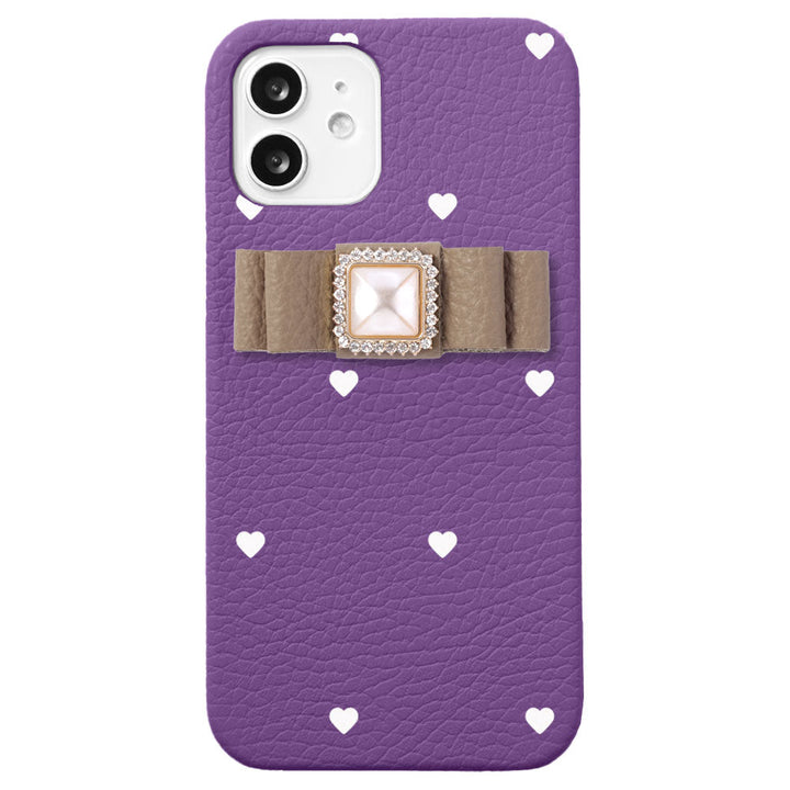 Cuir véritable 32 couleurs cuir italien grainé motif cœur décoration ruban coque arrière série Xperia