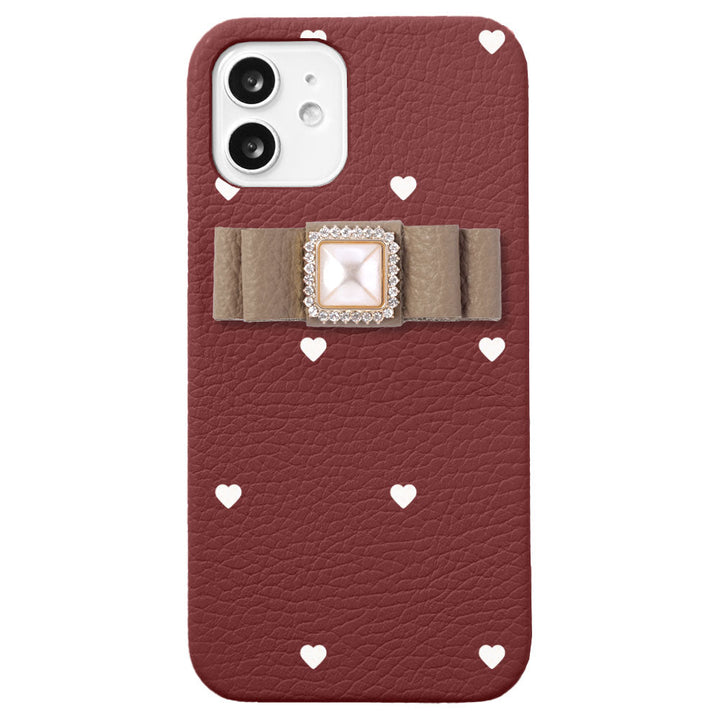 Cuir véritable 32 couleurs cuir italien grainé motif cœur décoration ruban coque arrière série Xperia