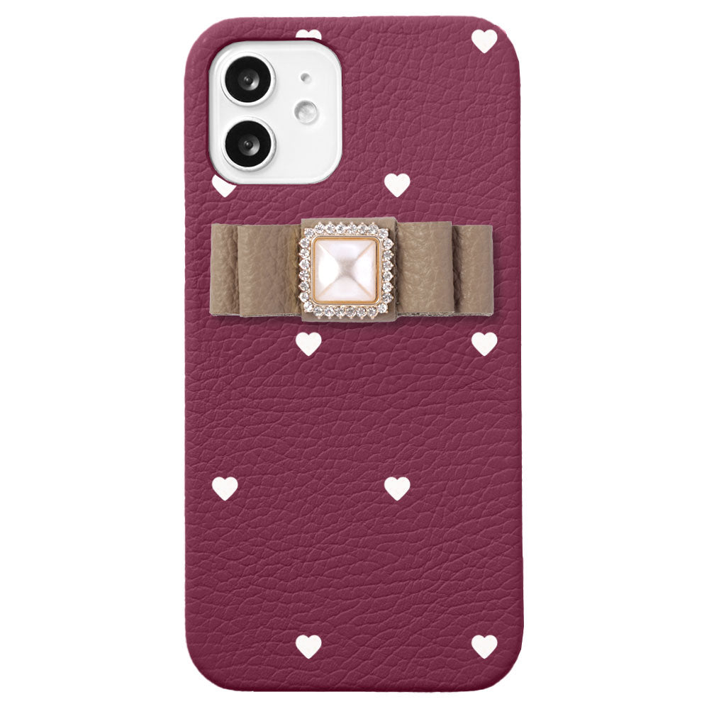 Cuir véritable 32 couleurs cuir italien grainé motif cœur décoration ruban coque arrière série Xperia