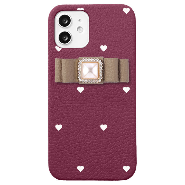 Cuir véritable 32 couleurs cuir italien grainé motif cœur décoration ruban coque arrière série Xperia