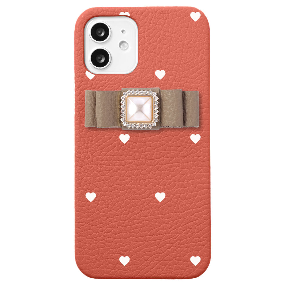 Cuir véritable 32 couleurs cuir italien grainé motif cœur décoration ruban coque arrière série Xperia