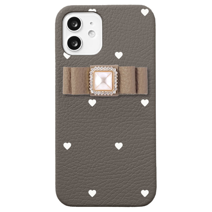 Cuir véritable 32 couleurs cuir italien grainé motif cœur décoration ruban coque arrière série Xperia