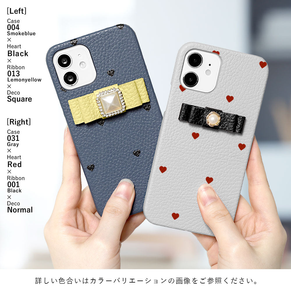 本革 32色 イタリアンシュリンクレザー ハート柄 リボンデコ 背面ケース AQUOSシリーズ