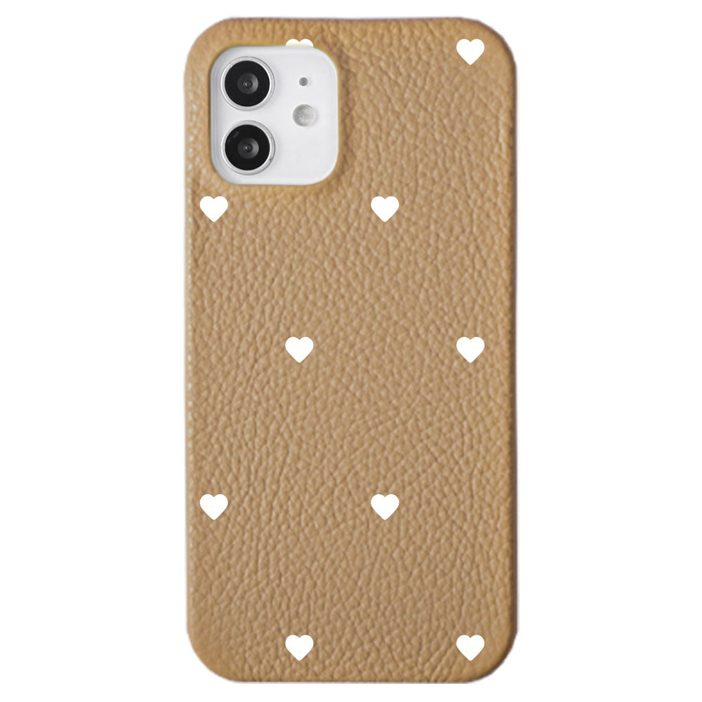 本革 32色 イタリアンシュリンクレザー ハート柄 背面ケース iPhoneシリーズ