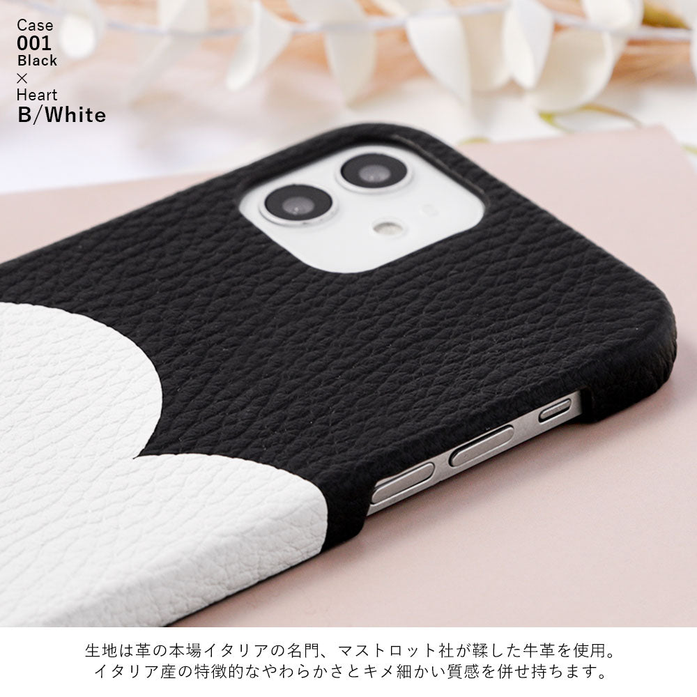 本革 32色 イタリアンシュリンクレザー ハート柄 背面ケース iPhoneシリーズ