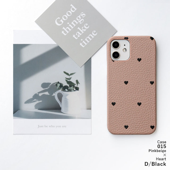 本革 32色 イタリアンシュリンクレザー ハート柄 背面ケース AQUOSシリーズ