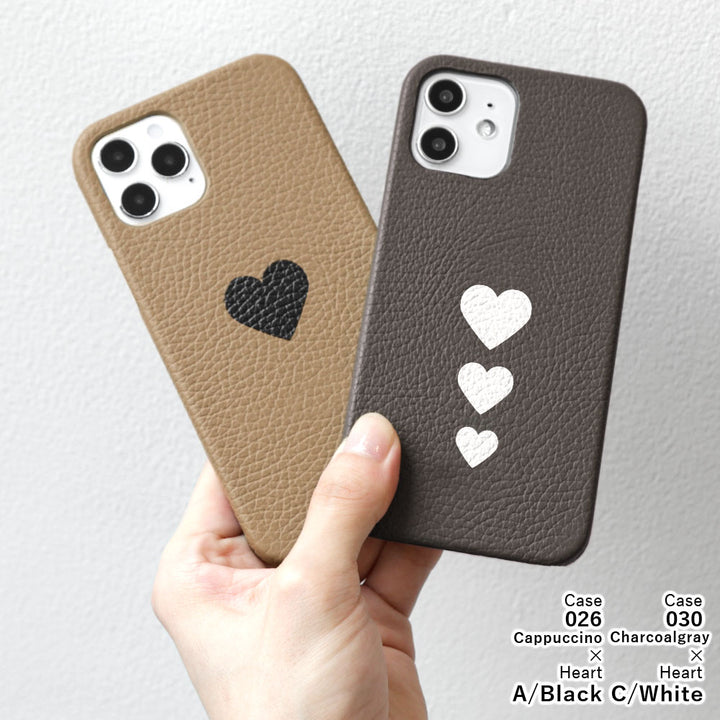 Cuir véritable 32 couleurs cuir italien grainé motif cœur coque arrière série Galaxy