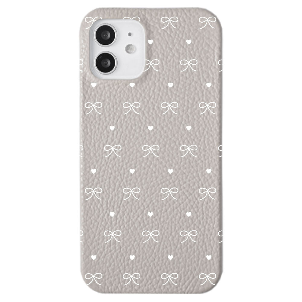 Genuine leather 32 colors Italian shrink leather heart & ribbon pattern back case