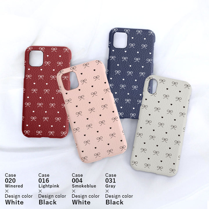 Genuine leather 32 colors Italian shrink leather heart & ribbon pattern back case