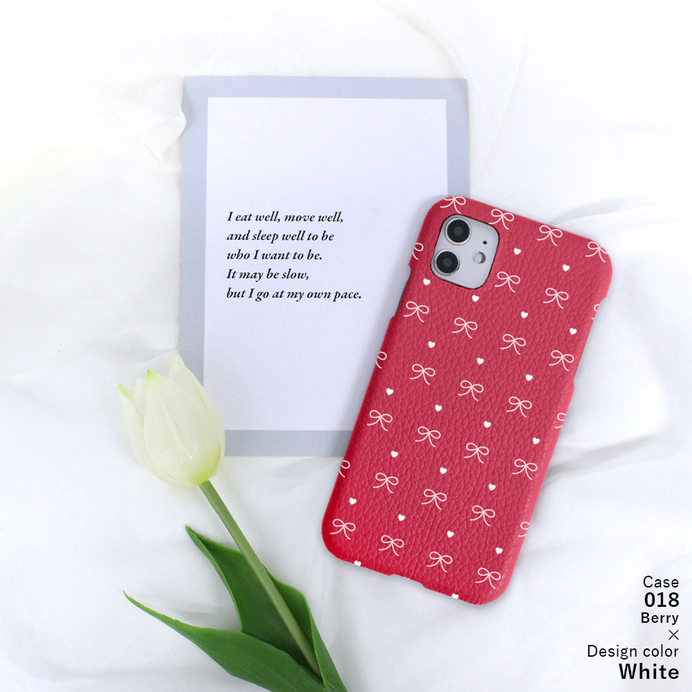 Genuine leather 32 colors Italian shrink leather heart & ribbon pattern back case