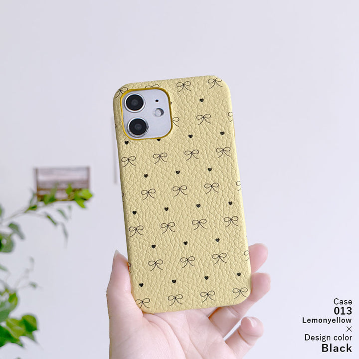 Genuine leather 32 colors Italian shrink leather heart & ribbon pattern back case