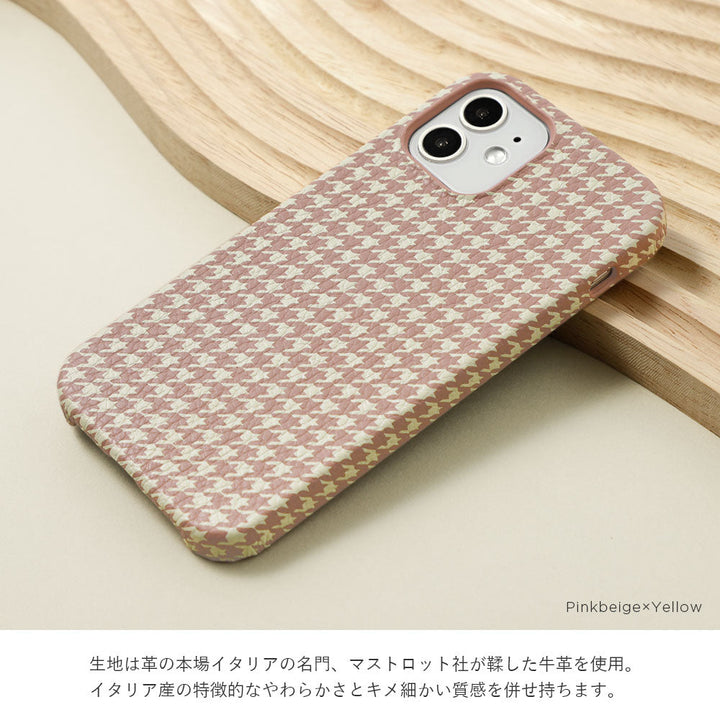 本革 イタリアンシュリンクレザー 千鳥格子柄 背面ケース Galaxyシリーズ