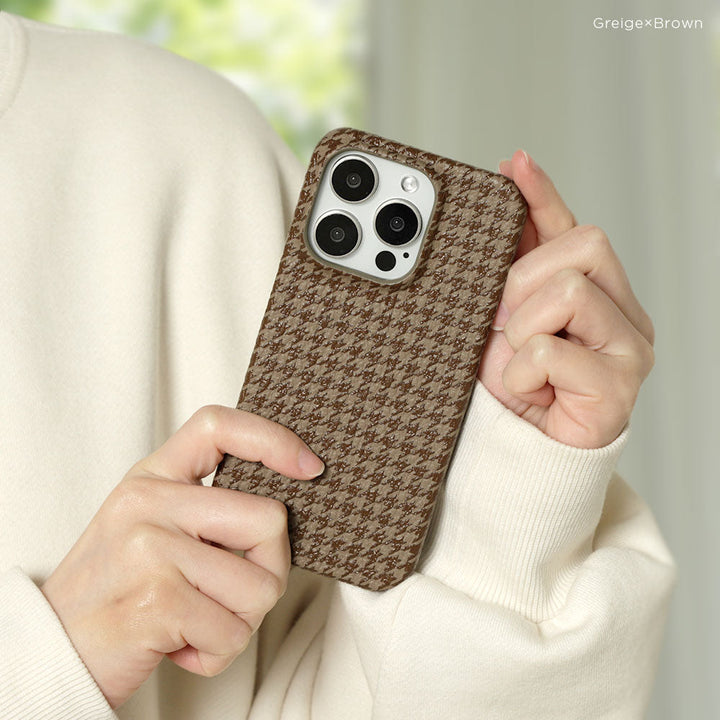 Cuir véritable cuir italien grainé motif pied-de-poule coque arrière Google Pixel série